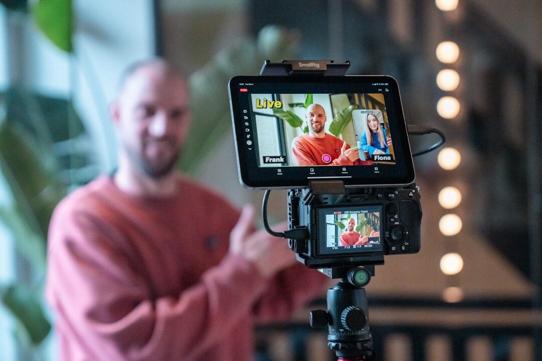 Two-camera interview setup with softbox lighting in a studio